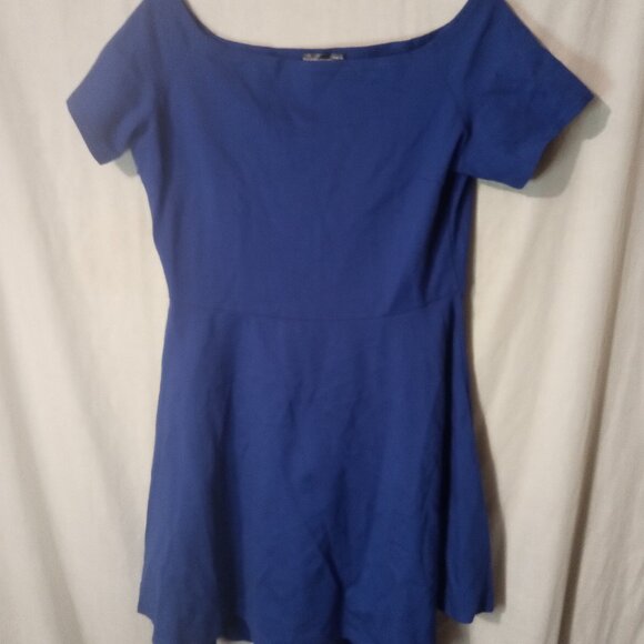 (C) Sarin Mathews Woman's Short Sleeve Hi Low Knee Length Dress 1X Blue NWOT - Picture 1 of 5
